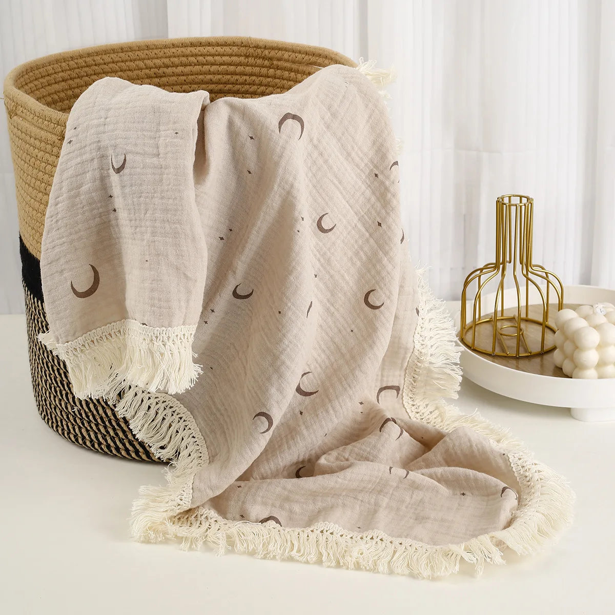 Cotton Muslin Swaddle Blankets for Newborn Baby Tassel Receiving Blanket New Born Swaddle Wrap Infant Sleeping Quilt Bed Cover