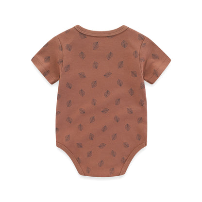 aple Leaf Print Baby Short sleeved jumpsuit 5-piece set Baby Boys Outgoing Clothing Baby Full Moon Clothing 100% Cotton