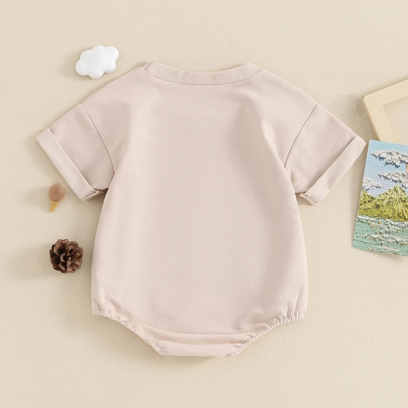 Lioraitiin 0-18M Summer Baby Boys Romper Letter Cartoon Peanut Pattern Short Sleeve Jumpsuits Casual Clothes