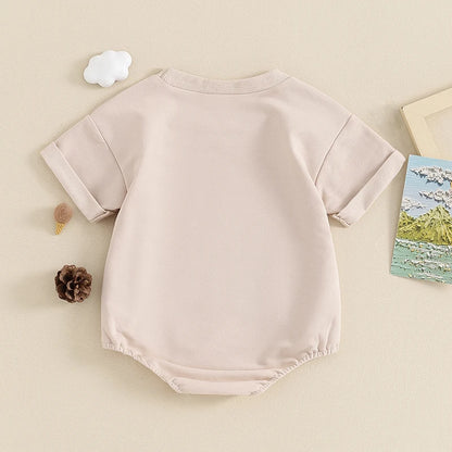 Lioraitiin 0-18M Summer Baby Boys Romper Letter Cartoon Peanut Pattern Short Sleeve Jumpsuits Casual Clothes