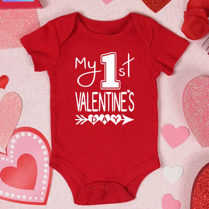 My First Valentine's Day Printed Baby Romper Newborn Red Cotton Bodysuit Valentine Party Infant Outfit Toddler Holiday Jumpsuit