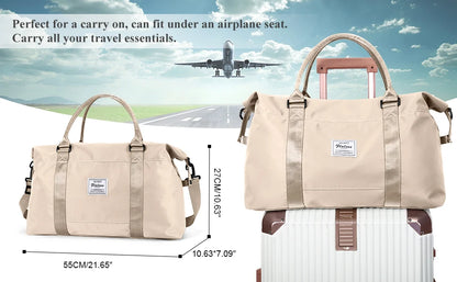 Travel Duffel Bag, Sports Tote Gym Bag, Shoulder Weekender Overnight Bags for Women with Trolley Sleeve, Foldable Carry on Bag
