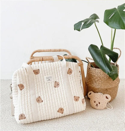 Newborn Baby Care Diaper Bag Mummy Shoulder Bag Embroidery Quilted Stroller Diaper Storage Organizer Large Handbags