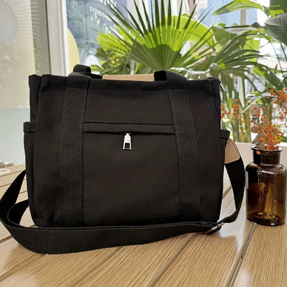 Women's Casual Canvas Crossbody Tote Bag With Multiple Pockets, Adjustable Shoulder Strap, Versatile Handbag For Daily Use