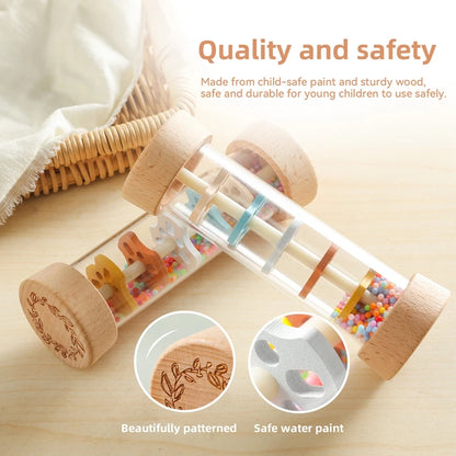 Montessori Baby Rain Stick Rainbow Hourglass Rain Music Rattle Baby Educational Toy Colorful Montessori Sensory Toys for Kids