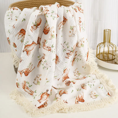 Cotton Muslin Swaddle Blankets for Newborn Baby Tassel Receiving Blanket New Born Swaddle Wrap Infant Sleeping Quilt Bed Cover