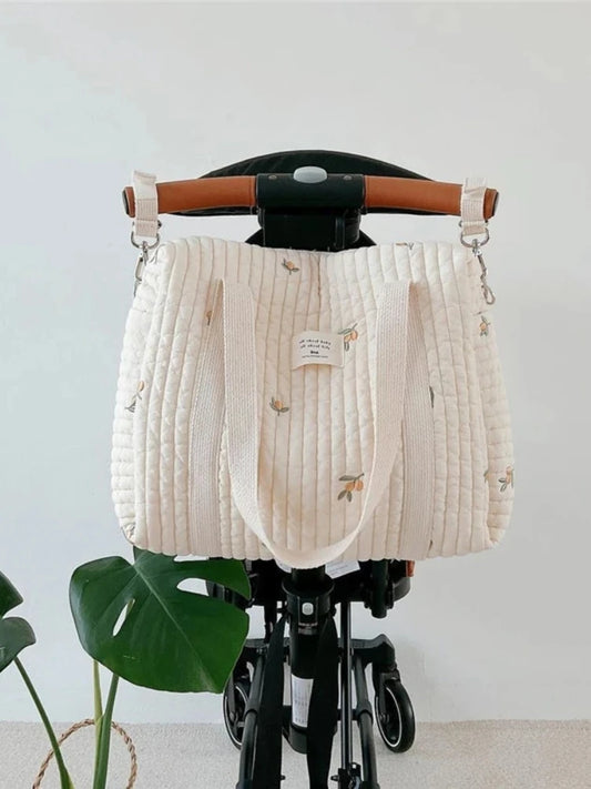 Newborn Baby Care Diaper Bag Mummy Shoulder Bag Embroidery Quilted Stroller Diaper Storage Organizer Large Handbags