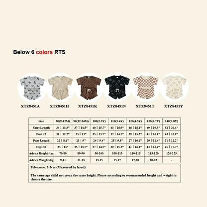 100% Cotton Kids Clothes Sets for 1-8 Years Boys Girls Suit Full Print Soft Top+Shorts Baby Outfit Sets for Children Clothing