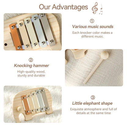 Montessori Wooden Toy Multicolor Xylophone Bell Beads Drum Column Musical Instrument Toy Kid Educational Musical Instrument Gift