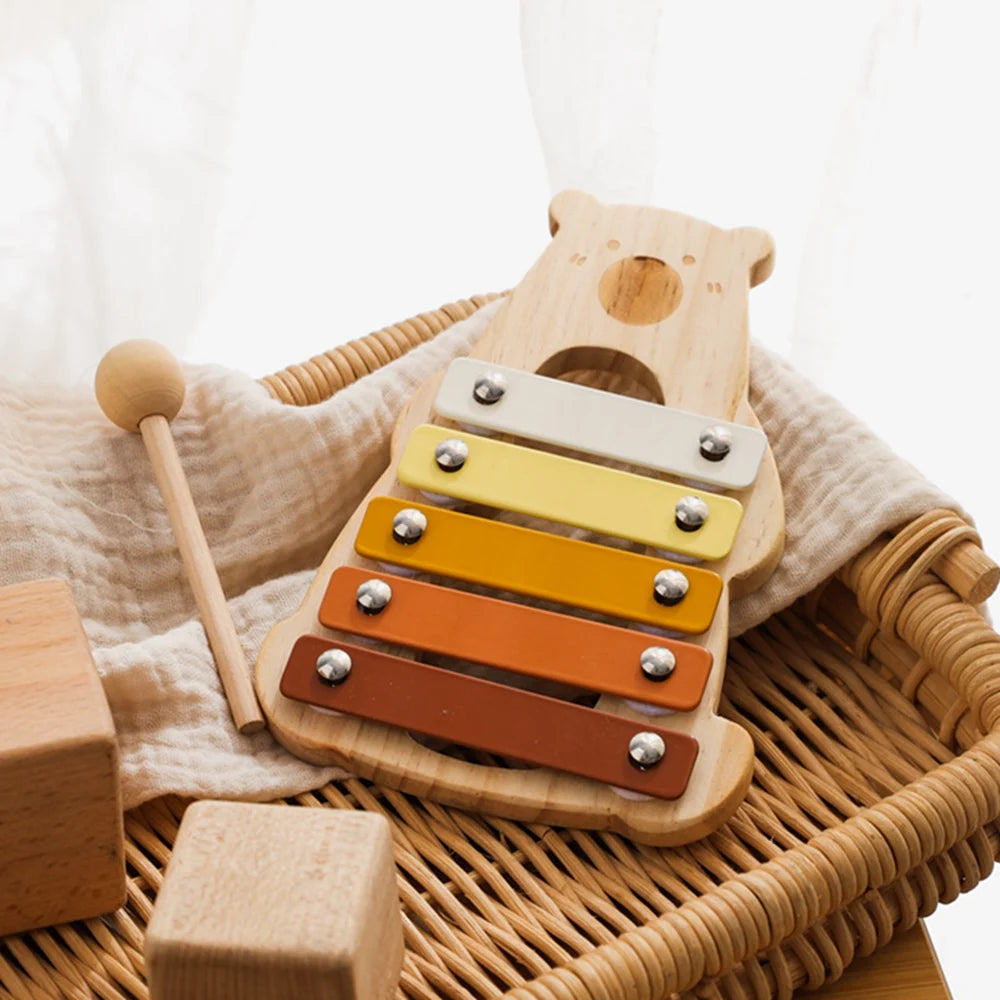 Kids Wooden Montessori Toys Musical Instruments Rattle Bell Drum Xylophone Percussion for Baby Early Educational Instruments Toy