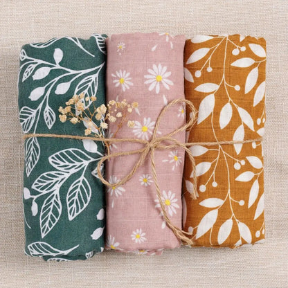 Elinfant 3PCS 100% Cotton Muslin Swaddle Blanket, Stroller Cover Nursing Cover,Baby Sleeping Quilt For Summer