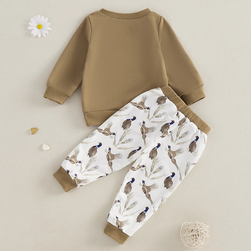 Lioraitiin Baby Boy Girl Outfits Wild Goose Print Pullover Sweatshirt Elastic Waist Pants with Pockets Clothes Set