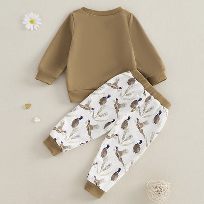 Lioraitiin Baby Boy Girl Outfits Wild Goose Print Pullover Sweatshirt Elastic Waist Pants with Pockets Clothes Set