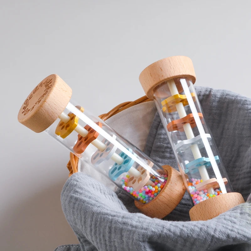 Montessori Baby Rain Stick Rainbow Hourglass Rain Music Rattle Baby Educational Toy Colorful Montessori Sensory Toys for Kids