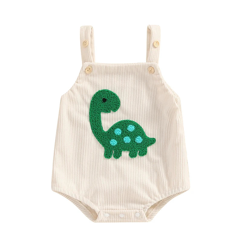 Lioraitiin Baby Girls Boys Summer Romper Sleeveless Dinosaur/Shark Embroidery Button Casual Romper