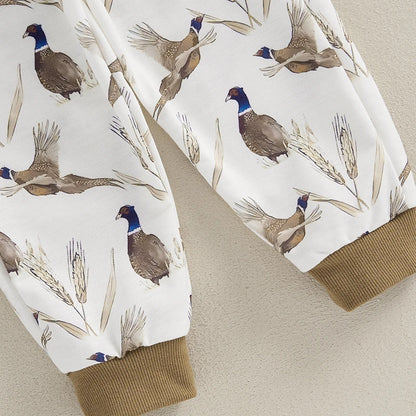 Lioraitiin Baby Boy Girl Outfits Wild Goose Print Pullover Sweatshirt Elastic Waist Pants with Pockets Clothes Set