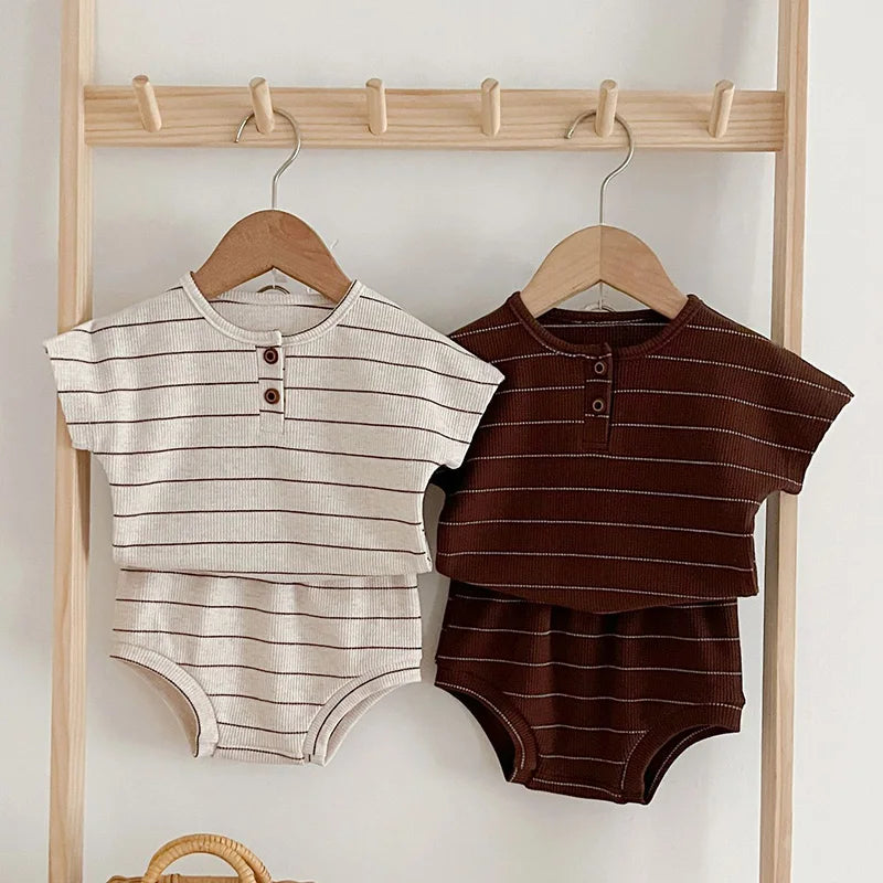 Summer Kids Baby Boys Girls Short Sleeve Stripe T-shirt + Shorts Clothing Sets Infant Baby Girls Boys Children's Clothes Suit