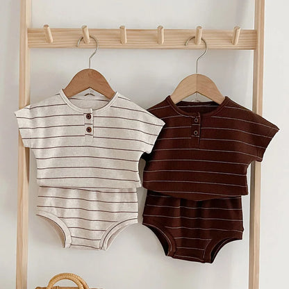 Summer Kids Baby Boys Girls Short Sleeve Stripe T-shirt + Shorts Clothing Sets Infant Baby Girls Boys Children's Clothes Suit