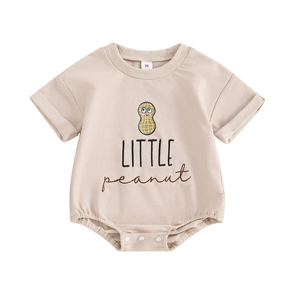 Lioraitiin 0-18M Summer Baby Boys Romper Letter Cartoon Peanut Pattern Short Sleeve Jumpsuits Casual Clothes