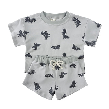 100% Cotton Kids Clothes Sets for 1-8 Years Boys Girls Suit Full Print Soft Top+Shorts Baby Outfit Sets for Children Clothing