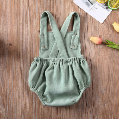 0-24M Cute Baby Romper Boys Girls Solid Color Corduroy Sleeveless Square Neck Romper Jumpsuits Baby Kids Overalls Clothing 2023