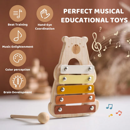 Kids Wooden Montessori Toys Musical Instruments Rattle Bell Drum Xylophone Percussion for Baby Early Educational Instruments Toy