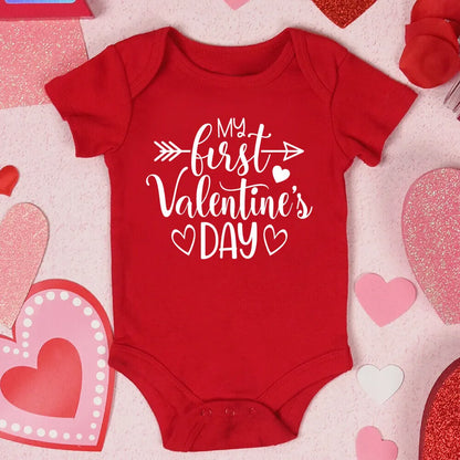 My First Valentine's Day Printed Baby Romper Newborn Red Cotton Bodysuit Valentine Party Infant Outfit Toddler Holiday Jumpsuit