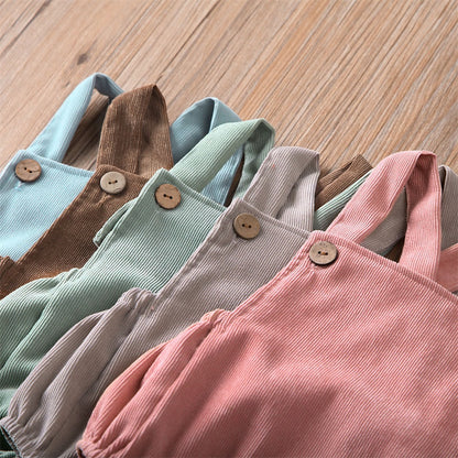 0-24M Cute Baby Romper Boys Girls Solid Color Corduroy Sleeveless Square Neck Romper Jumpsuits Baby Kids Overalls Clothing 2023