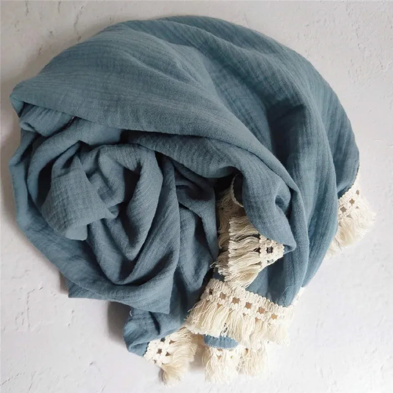Cotton Muslin Swaddle Blankets for Newborn Baby Tassel Receiving Blanket New Born Swaddle Wrap Infant Sleeping Quilt Bed Cover