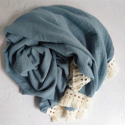 Cotton Muslin Swaddle Blankets for Newborn Baby Tassel Receiving Blanket New Born Swaddle Wrap Infant Sleeping Quilt Bed Cover
