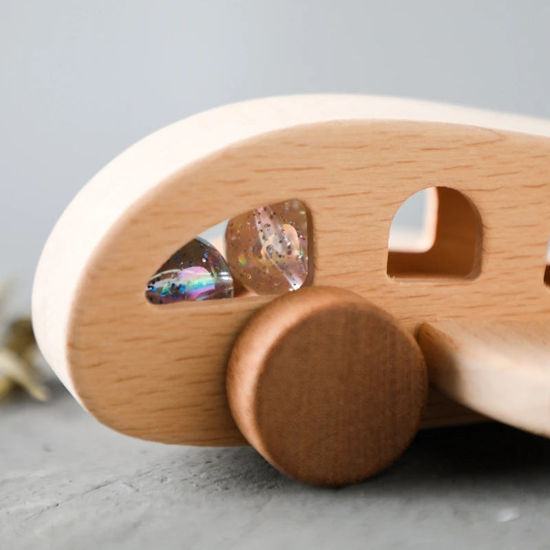 Baby Wooden Montessori Toys Beech Wooden Plane Blocks Teether Glass Marbles Educational Toys Child Teethering Play Gym Baby Gift