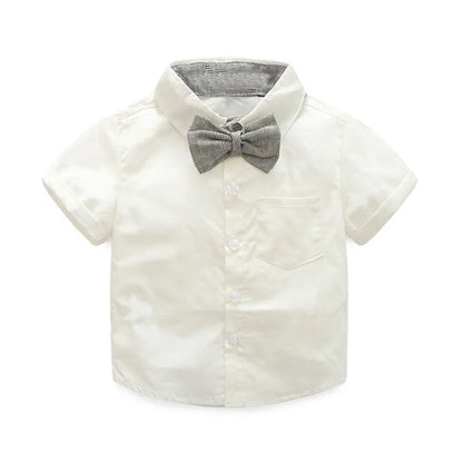 Boys Sets Clothing Summer Crown Print Polo T-Shirt White Shorts Yellow Bowtie Children's Clothing For Boy Kids Clothes Boys