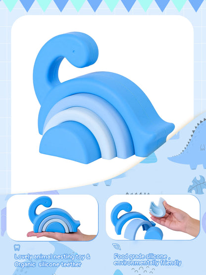 Soft Silicone Building Blocks for Toddler, Stacking Toys, Dinosaur Shape, Baby Educational Montessori Toy