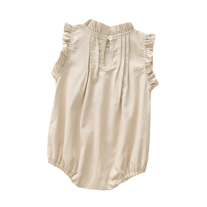 Vintage Linen Cotton Baby Girls Romper Summer Ruffles Lace Infant Bodysuit for Toddler Girls Clothing Children Overalls Outfits