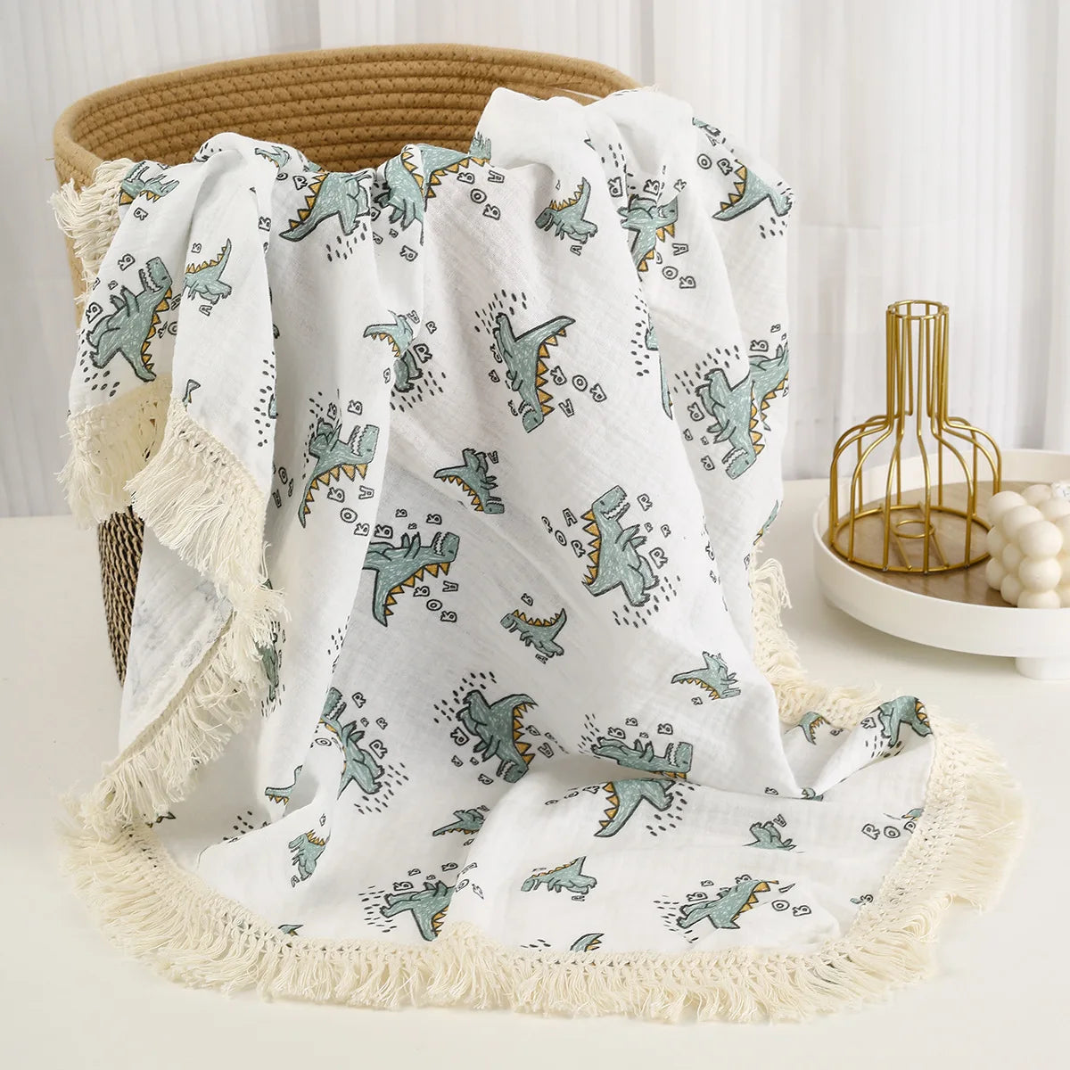 Cotton Muslin Swaddle Blankets for Newborn Baby Tassel Receiving Blanket New Born Swaddle Wrap Infant Sleeping Quilt Bed Cover