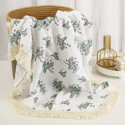 Cotton Muslin Swaddle Blankets for Newborn Baby Tassel Receiving Blanket New Born Swaddle Wrap Infant Sleeping Quilt Bed Cover
