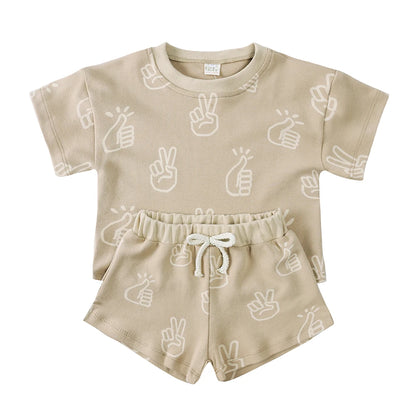 100% Cotton Kids Clothes Sets for 1-8 Years Boys Girls Suit Full Print Soft Top+Shorts Baby Outfit Sets for Children Clothing