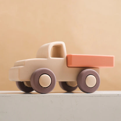 Baby BPA Free Silicone Car Ambulance Toys Wooden Cartoon Bus Teether Educational Montessori Toys For Children Teething Baby Toys