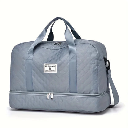 Luxury Duffel Bag, Large Capacity Handbag Shoulder & Crossbody Tote Bag With Dry Wet Separation Dual Side Pockets For Travel Gym