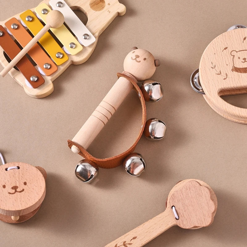 Kids Wooden Montessori Toys Musical Instruments Rattle Bell Drum Xylophone Percussion for Baby Early Educational Instruments Toy
