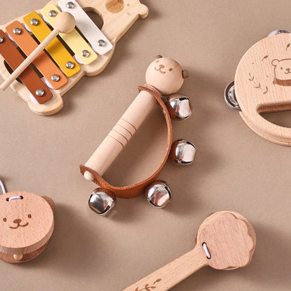 Kids Wooden Montessori Toys Musical Instruments Rattle Bell Drum Xylophone Percussion for Baby Early Educational Instruments Toy