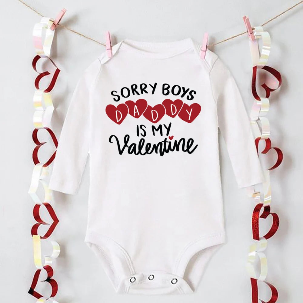 Mommy and Daddy's Little Valentine Print Baby Romper Infant Valentine's Day Outfit Newborn Long Sleeve Bodysuit Toddler Jumpsuit