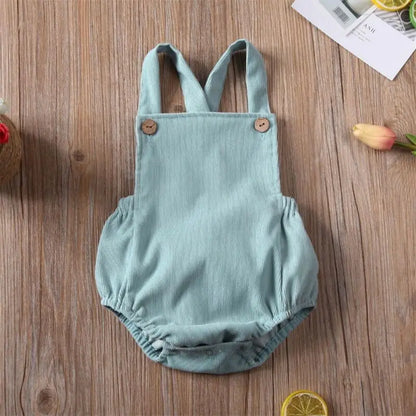 0-24M Cute Baby Romper Boys Girls Solid Color Corduroy Sleeveless Square Neck Romper Jumpsuits Baby Kids Overalls Clothing 2023