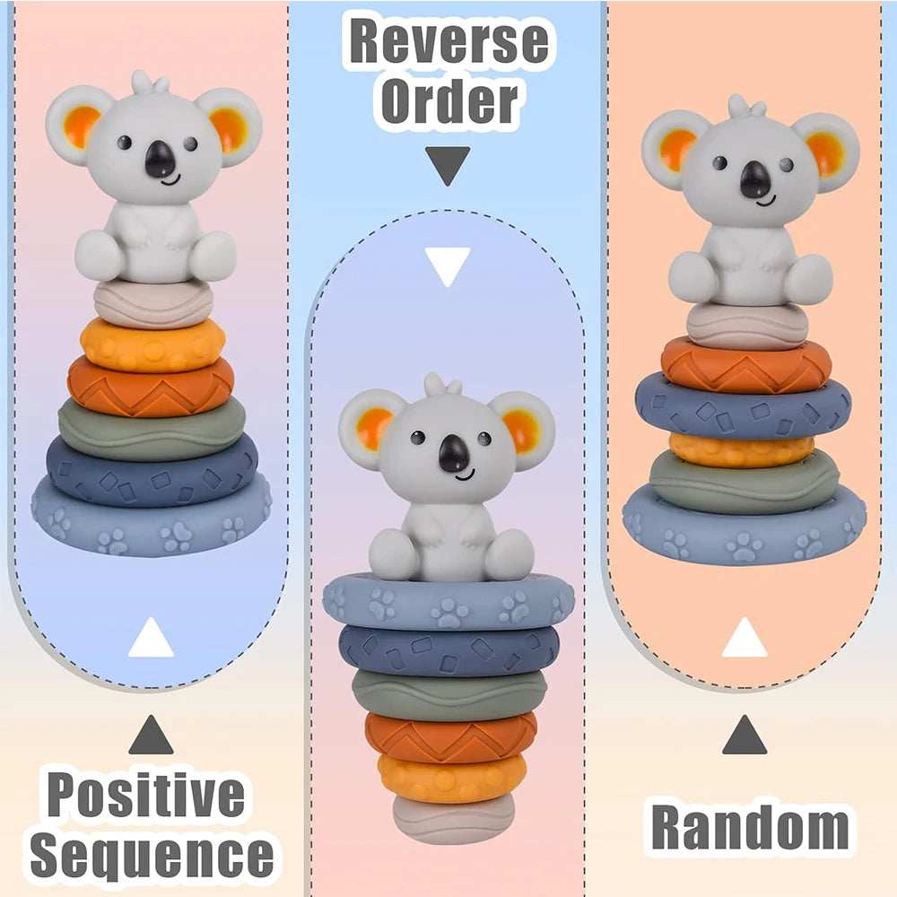 Baby Montessori Sensory Intellectual Development Set, Developing Fine Motor Skills,  Koala Stacking Tower Learning Toys