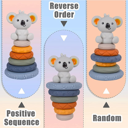 Baby Montessori Sensory Intellectual Development Set, Developing Fine Motor Skills,  Koala Stacking Tower Learning Toys