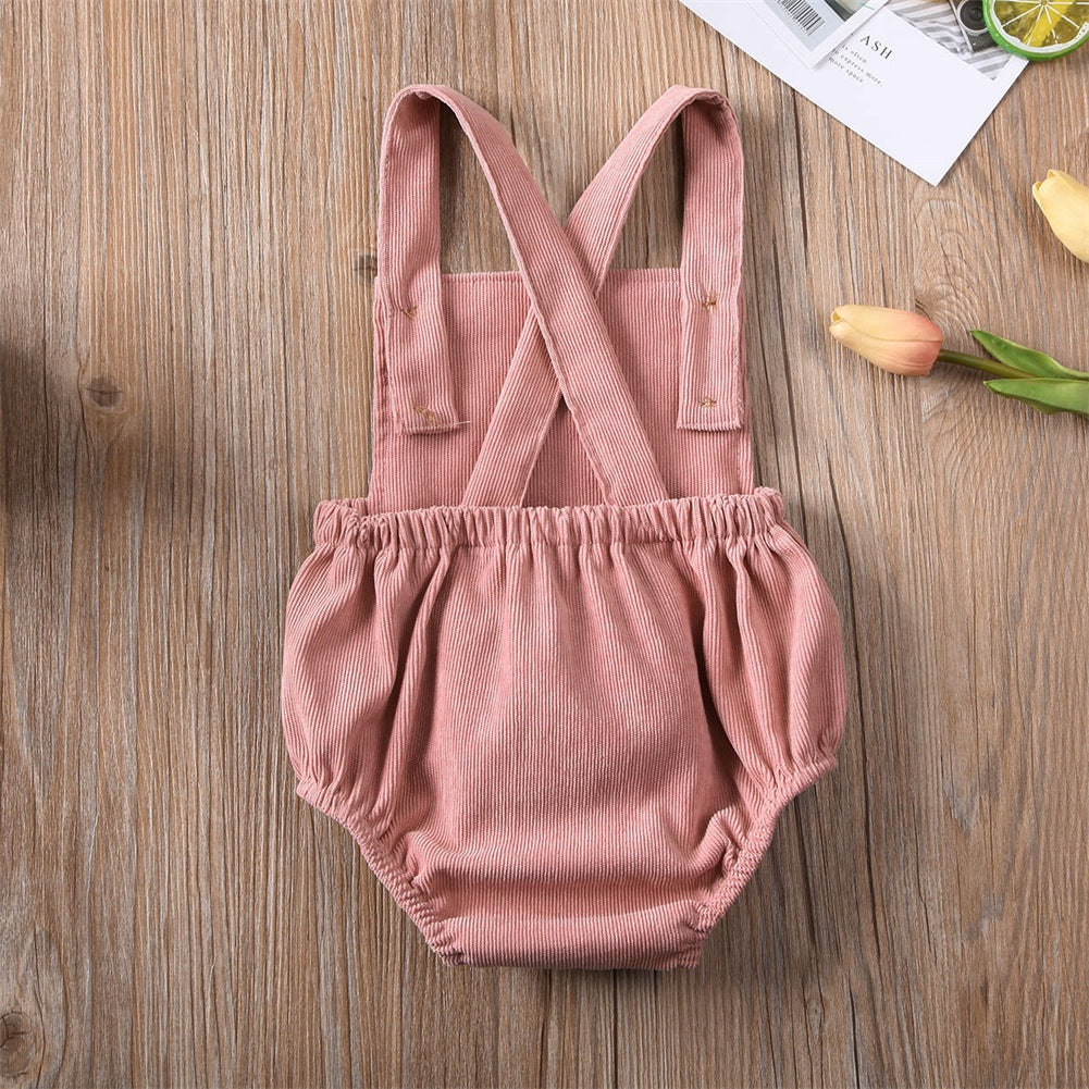 0-24M Cute Baby Romper Boys Girls Solid Color Corduroy Sleeveless Square Neck Romper Jumpsuits Baby Kids Overalls Clothing 2023