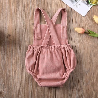 0-24M Cute Baby Romper Boys Girls Solid Color Corduroy Sleeveless Square Neck Romper Jumpsuits Baby Kids Overalls Clothing 2023