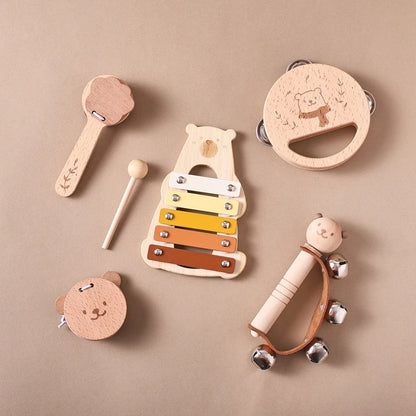 Kids Wooden Montessori Toys Musical Instruments Rattle Bell Drum Xylophone Percussion for Baby Early Educational Instruments Toy