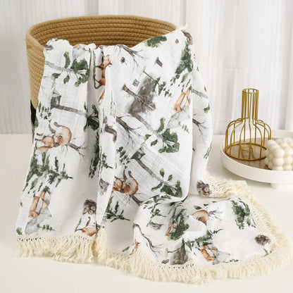 Cotton Muslin Swaddle Blankets for Newborn Baby Tassel Receiving Blanket New Born Swaddle Wrap Infant Sleeping Quilt Bed Cover
