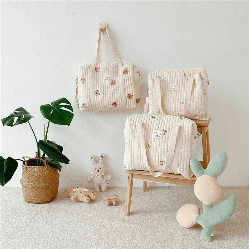 Newborn Baby Care Diaper Bag Mummy Shoulder Bag Embroidery Quilted Stroller Diaper Storage Organizer Large Handbags